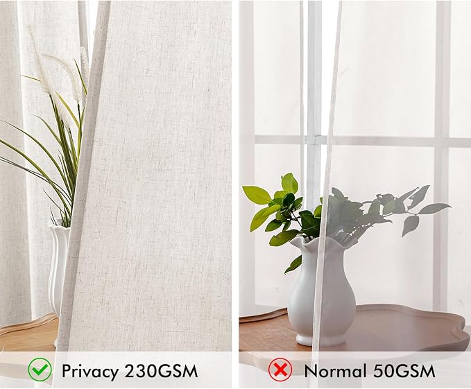 MIULEE Non-See-Through Privacy Linen Curtains 2 Panels, Light Filtering Window Curtains Farnhouse Textured Back Tab Semi Sheer Drapes for Bedroom Living Room, 52 x 96 Inches Long, White