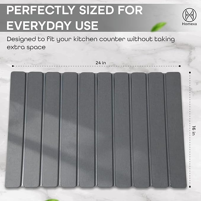 Stone Dish Drying Mat 24" x 16" – Dish Drying Stone Mat – Large Diatomaceous Earth Drying Mat with Non-Slip Base – Quick Dry Kitchen Drying Pad for Dishes, Glassware & Bottles (Solid Dark Grey)