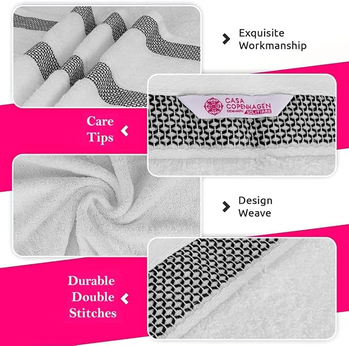 CASA COPENHAGEN Solitaire 6Pcs 100% Egyptian Cotton Large Designer Towels Gift Set- Grey Violet - White, 600GSM, 2Bath 2Hand 2Washcloths, Bath Towels for Bathroom Set for Women & Men