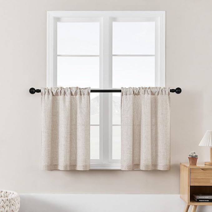 30 Inches Kitchen Curtains 2 Panels Light Coffee Tan Beige Drapes Linen Tier Curtain 30 Inch Length Privacy Rustic Farmhouse Boho Cafe Short Drapes for Small Window Bathroom RV W25xL30