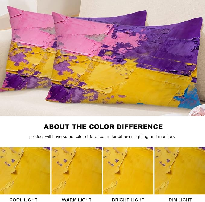 Shrahala Pink Art Watercolor Decorative Throw Pillow Cover, Purple Abstract Fuchsia Lumbar Pillowcase Blended Double-Sided No Inserts for Bedroom Living Room Set of 2 (12 x 20 in)