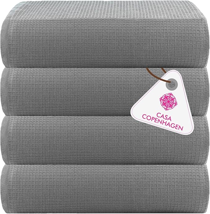 CASA COPENHAGEN Wafffle 4Pcs 100% Egyptian Cotton Large Designer Towels Gift Set- Grey Violet, 55"x27", 4Bath Towels for Bathroom (Box Pack, Set for Women & Men)
