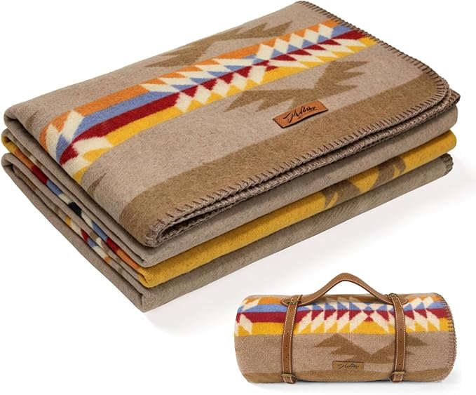 Molithe 100% Wool Blanket, 62" x 86", Warm, Thick, Washable, Military | Great for Camping, Outdoors, Sporting Events, Survival Kits Desert Afterglow
