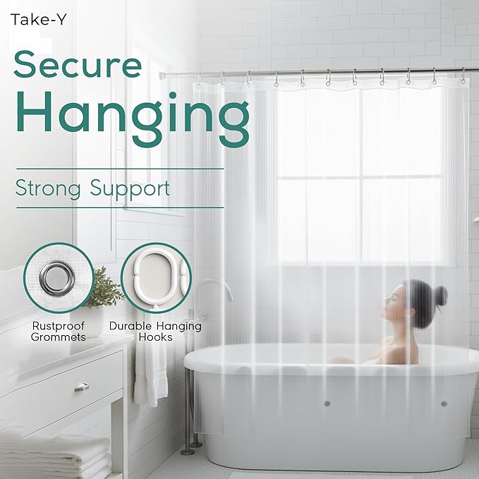 Clear Shower Curtain Liner, Premium PEVA, 72"x72", 100% Waterproof with Rustproof Grommets, Weighted, Quick Dry, Modern Style, 12 Hooks Included, Lightweight Standard Size,Odorless Plastic, Luxury