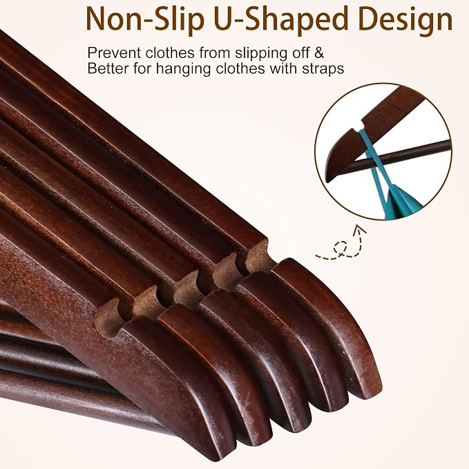 ZENY Premium Wooden Hangers 50 Pack, Coat Hangers with 360-Degree Rotatable Hook, Clothes Hangers for Suit, Shirts, Jackets, Dress, Pant (Brown)