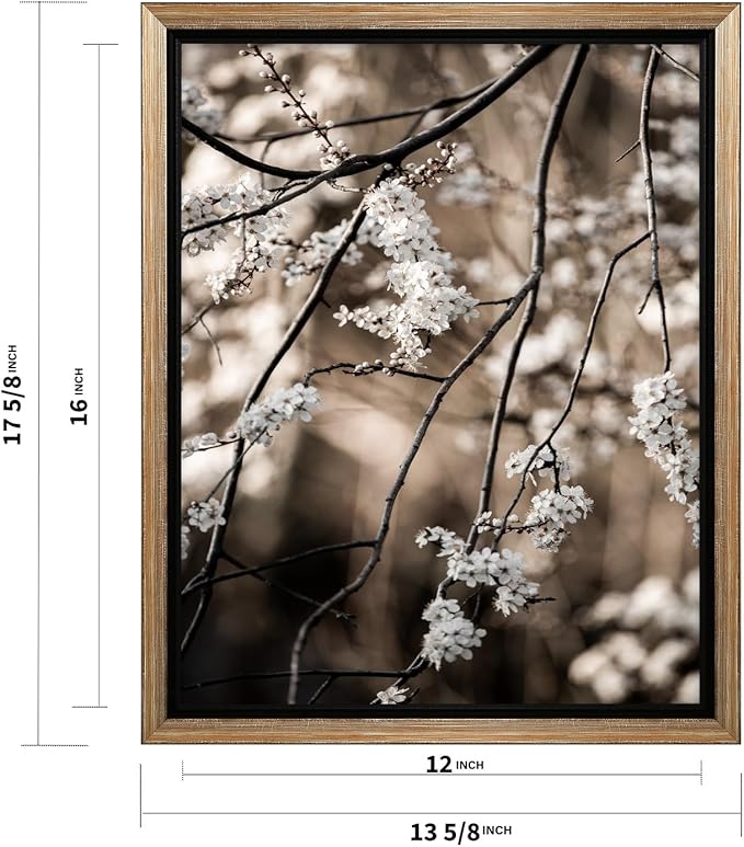 Monem Art Cherry Blossom Branch Photography Print - Moody Botanical Nature Art Poster - Wall Decor for Living Room, Bedroom or Office - 12x16 Silver Framed CANVAS Wall Art by Mareike Bohmer