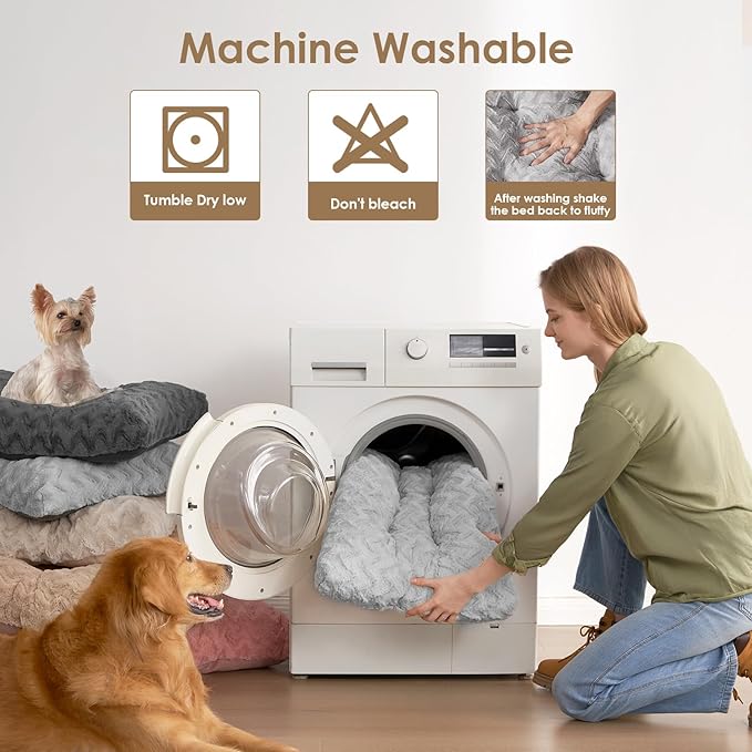 EHEYCIGA Washable Large Dog Bed for Crate 35x23 Inch, Kennel Pad for Dogs Up to 45 lbs, Plush and Comfy Pet Sleeping Mat, Grey
