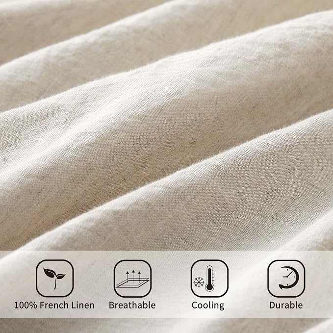 ATLINIA 100% Flax Linen Duvet Cover Set - Stone Washed Pure French Linen Organic Fabric for Farmhouse Comforter Boho Bedding Included 1 Duvet Cover 2 Pillow Shams(Natural, King)
