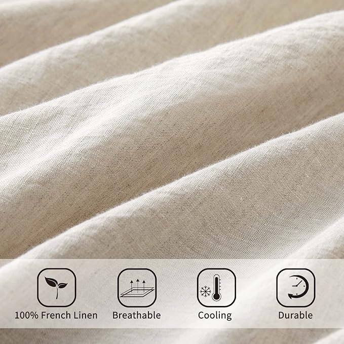 ATLINIA 100% Pure Flax Linen Bedding Set - Stone Washed French Linen Fabric Deep Pocket Fitted Sheet Farmhouse Flat Sheet 2 Pillowcases (Natural, Queen)