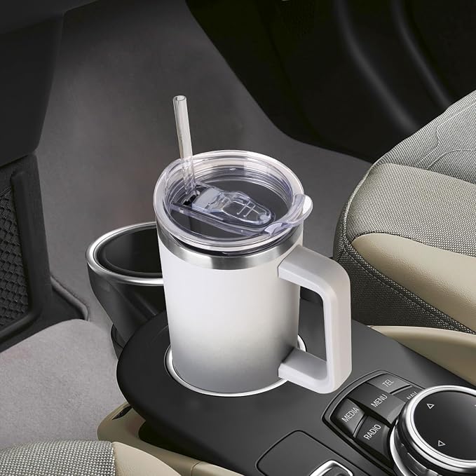 SYACOT 40 oz Tumbler with Handle and Straw Stainless Steel Insulated Tumbler Leak Proof Lid and Straw Lid Reusable Travel Mug Coffee Mug Cup Dishwasher Safe Keep Drinks Cold and Hot (Grey&Black)