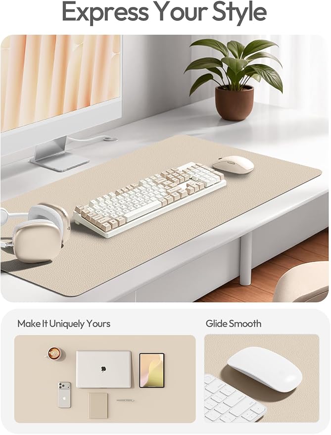 YSAGi Leather Desk Pad Protector, Office Desk Mat, Large Mouse Pad, Non-Slip PU Leather Desk Blotter, Laptop Desk Pad, Waterproof Desk Writing Pad for Office and Home (Eggshell,55" x 17.2")