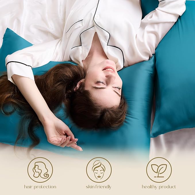 ZIMASILK 100% Pure Mulberry Silk Pillowcase for Hair and Skin Health,Soft and Smooth,Both Sides Premium Grade 6A Silk,600 Thread Count,with Hidden Zipper,1pc (King 20''x36'',Turquoise)