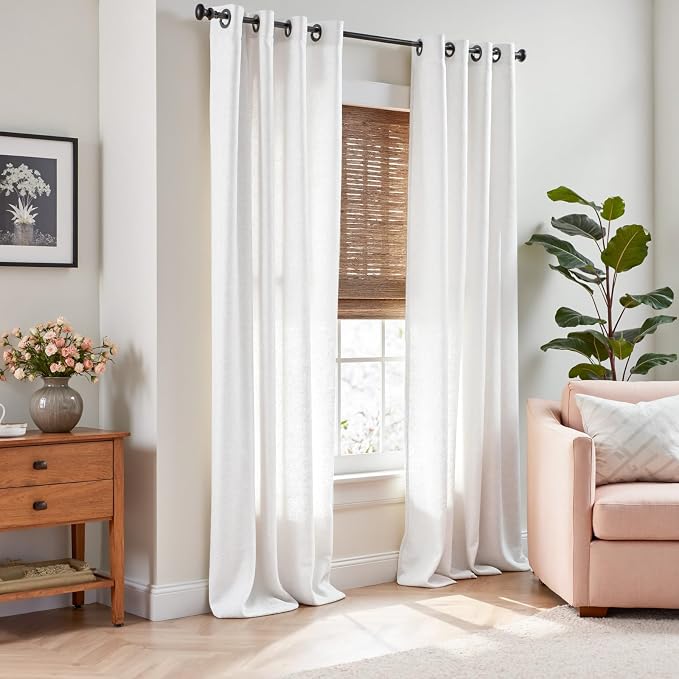 jinchan White Linen Curtains 108 Inches Long for Living Room Extra Long Grommet Curtains Neutral Farmhouse Light Filtering Semi Sheer Linen Drapes Ceiling to Floor for Large Window 9 FT 2 Panels