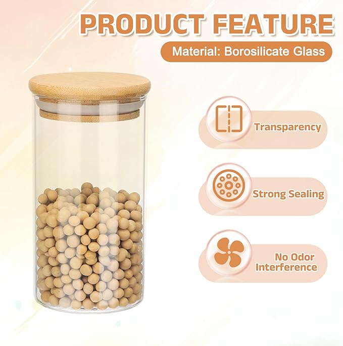 uxcell Glass Food Storage Jar 10.14oz Glass Canisters with Bamboo Airtight Wooden Lids Food Storage Container for Coffee Tea Sugar Candy Cookie Rice Flour Pasta Nuts Clear