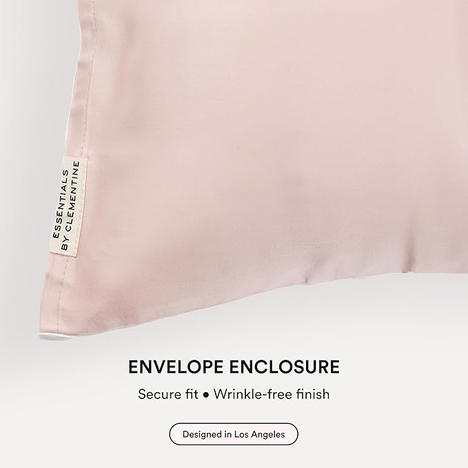 Clementine Sleepwear Essentials Organic King Size Pillowcase Ballet Pink | Two-Tone Bamboo and Silver Ion Silk for Acne-Prone Skin, Anti-Aging, and Hydrated Hair and Skin