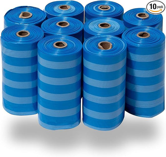 Best Pet Supplies Dog Poop Bags for Waste Refuse Cleanup, Doggy Roll Replacements for Outdoor Puppy Walking and Travel, Leak Proof and Tear Resistant, Thick Plastic - Blue Strips, 150 Bags