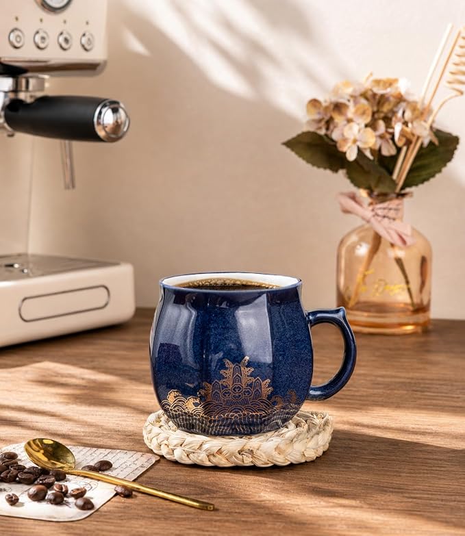 AmorArc 12 oz Coffee Mug, Ceramic Coffee Cups for Latte CappuccinoTea, Easy to Hold&Clean, Dishwasher&Microwave Safe, Navy Blue