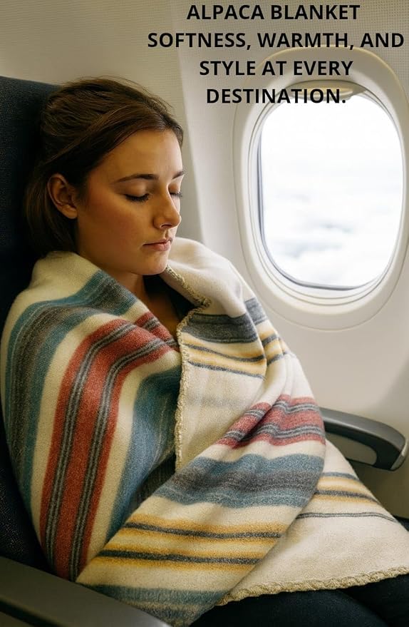 Alpaca Wool Throw Blanket, Beige Striped, 65 x 48 | Ultra-Soft, Naturally Warm, Lightweight, Breathable, Non-Itchy