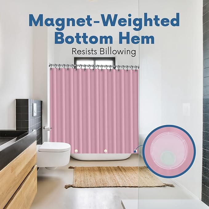 No Smell Shower Curtain Liner 72x72 Pink - PEVA Plastic Shower Curtain for Bathroom, PVC-Free Waterproof Pink Shower Liner with Metal Grommets and Magnet-Weighted Bottom Hem - Washable Liner
