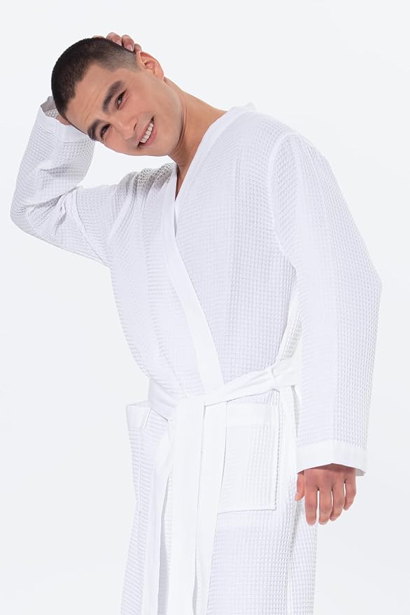 SEYANTE Turkish Cotton Waffle Robe for Men – Organic GOTS Certified Spa Bathrobe, Lightweight Kimono, Soft Cotton Bathrobe