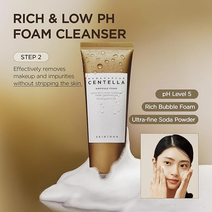 SKIN1004 Centella Double Cleansing Duo, Cleansing Oil 6.76 fl.oz & Ampoule Foam Cleanser 4.23 fl.oz, Korean Gentle Face Cleanser Gift Set, Makeup Remover with Madagascar Centella, Korean Skincare