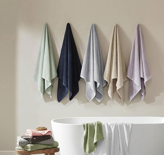Madison Park Spa Waffle 100% Cotton Luxurious Towel Set, Premium Texture Waffle Weave, Highly Absorbent, Quick Dry, Hotel & Spa Quality Wash Clothes for Bathroom, Assorted Sizes, Seafoam 6 Piece