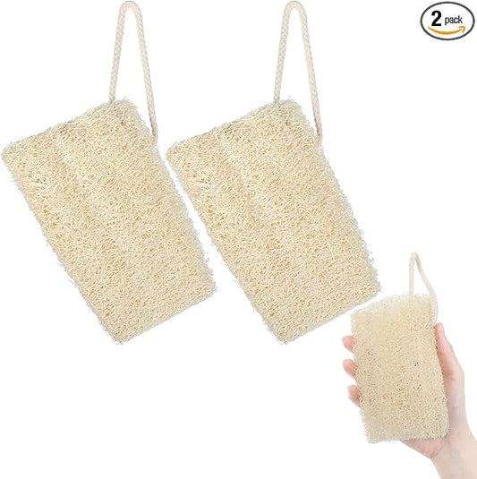 Tyqour 2PCS Exfoliating Body Scrubber Natural Loofah Sponge, Shower Sponge for Body Organic Body Loofah for Smooth Skin, Ideal Shower Scrub for Men & Women, Beige
