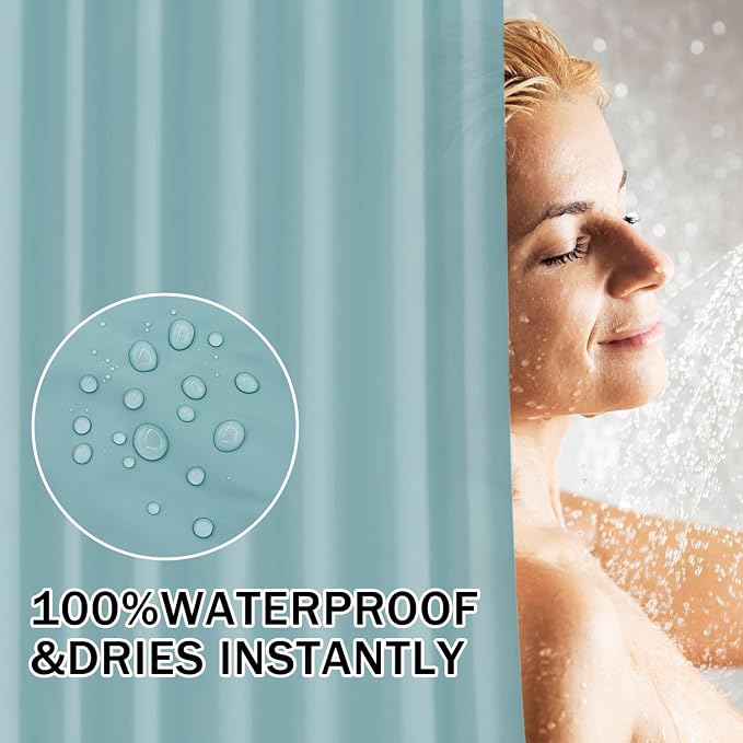 timecity Teal PEVA Shower Curtain Liner with 3 Weighted Magnets Waterproof Quick Drying Thickened Bath Liner with 12 White Hooks 71x71 Inch for Bathtub Shower