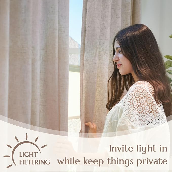 jinchan Linen Curtains with Privacy Lining 90 inch Length Lined Curtains for Living Room Bedroom Light Filtering Taupe Drapes Neutral Farmhouse Cottage Core Home Office Rod Pocket Back Tab 2 Panels