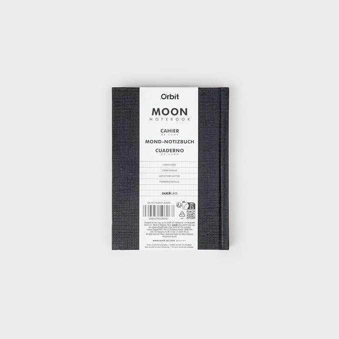 Suck UK Moon Notebook - A6 Notebooks - Hardback Journal - Pocket Notebook - Journals For Women - Recycled Paper - Blank Notebook - Moon Cut Out Cover - Grid Lined Pages Notepad - Space Themed