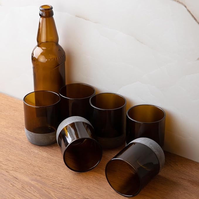 IWAS Upcycled Auburn Drinking Glasses | 250 ML | 8.45 OZ | Set of 6 | Sustainable Water Glasses | Environmentally Friendly Brown Glasses For Home