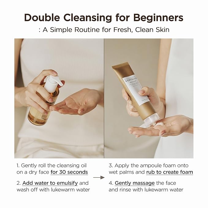 SKIN1004 Centella Double Cleansing Duo, Cleansing Oil 6.76 fl.oz & Ampoule Foam Cleanser 4.23 fl.oz, Korean Gentle Face Cleanser Gift Set, Makeup Remover with Madagascar Centella, Korean Skincare