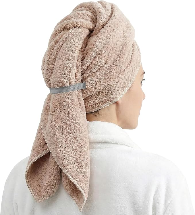 Microfiber Hair Towel Wrap for Women Extra Large Hair Turban Anti-Frizz Hair Drying Towel with Elastic Band for Curly Long Thick for Hair Bath Gym Travel Spa