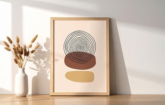 Y2K BOO Boho Abstract UNFRAMED Wall Art Minimalist Stacked Stones Circles Earth Tones Terracotta Mid Century Modern 8x10 Inch Heavyweight Paper Zen Studio Decor