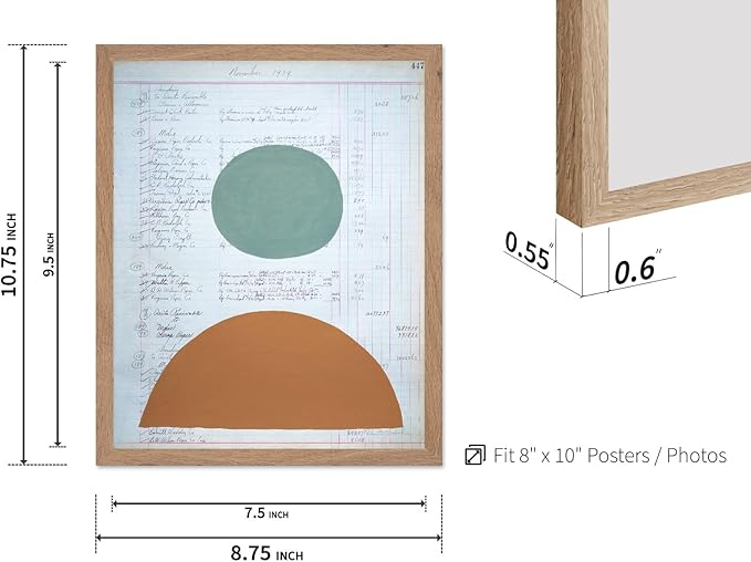 Monem Art Vintage Ledger Abstract Geometric Print - Modernist Teal and Ochre Art Poster - Wall Decor for Office, Living Room or Studio - 8x10 Beige Framed Wall Art by Renee Stramel