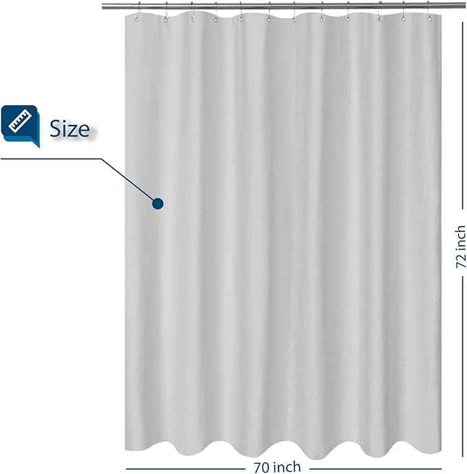 Barossa Design Soft Microfiber Fabric Shower Liner or Curtain, Hotel Quality, Machine Washable, Water Repellent, Silver Grey, 70 x 72 inches