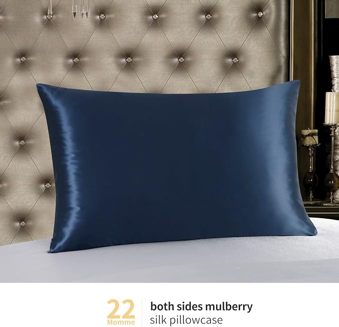 ZIMASILK 22 Momme Silk Pillowcase for Hair and Skin - 100% Pure Mulberry Silk with Hidden Zipper, Grade 6A Luxury Pillow Case for Women, Soft & Durable, Gift Box (Standard 20"x26" Navy Blue)