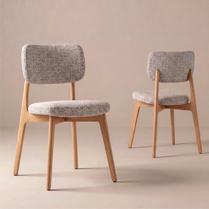 COLAMY Dining Chairs Set of 6, Modern Upholstered Kitchen Room Chairs with Solid Natural Oak Wood Legs, 5-Min Easy Assembly Anti-Wobble, High-Weight Fabric Farmhouse Side Chair, 300lbs,Oak,Oatmeal