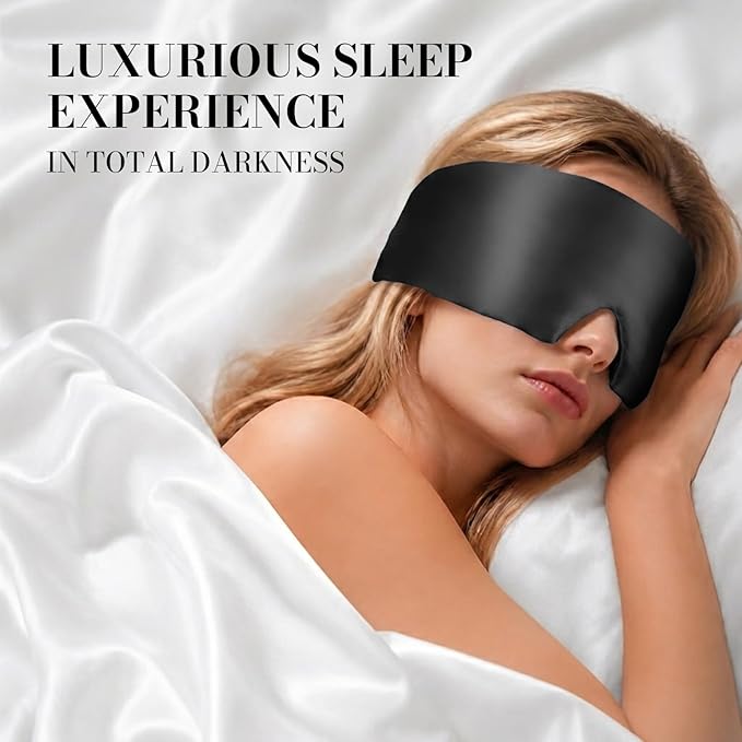 22 Momme Pure Mulberry Silk Sleep Mask, 3D Contoured Cup Eye Mask for Sleeping, Super Soft Breathable Blindfold with Adjustable Strap, Perfect Blocks Light for All Night Sleep, Black