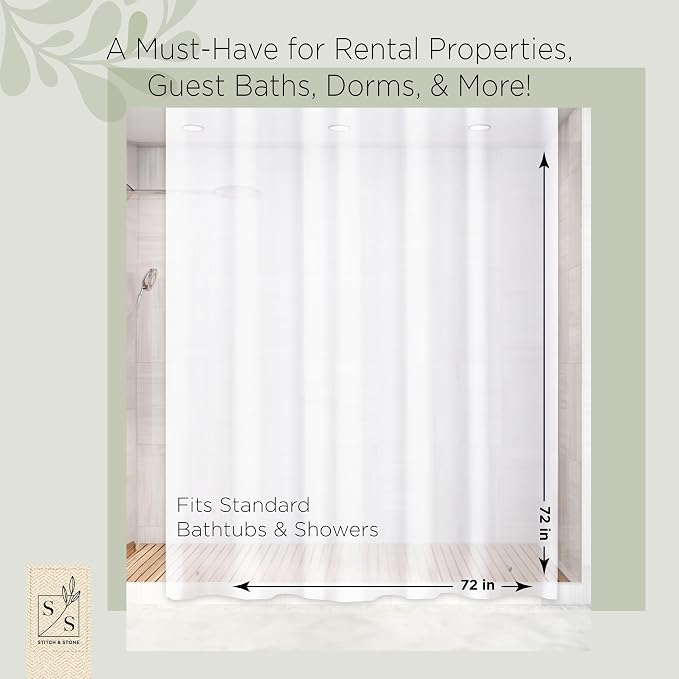 Stitch & Stone Shower Curtain Liner, Premium Heavyweight Durable Waterproof 8g PEVA for Bathroom with Weighted Magnets, Standard Size 72" x 72", Frosty 1 Pack