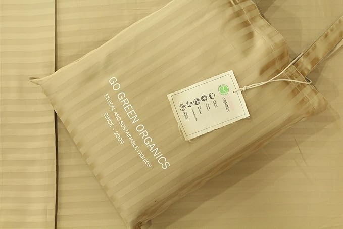 Organic Cotton Soft Sateen Stripe Bed Sheet Set - Luxury Hotel Quality - GOTS Certified - Deep Pocket - Easy Care - King (Khaki)