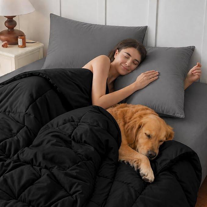 LUX Décor Twin Comforter – 92x68 Ultra-Soft Down Alternative Duvet Insert with Corner Tabs & Box Stitching, Hotel Quality Plush Hypoallergenic Microfiber, Oeko-TEX Certified – Black