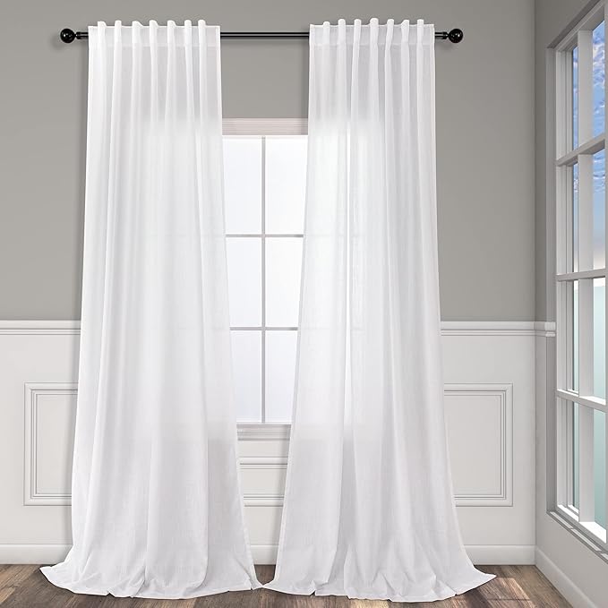 Pitalk 60 Inch Wide Curtains for Kids Bedroom Boys Girls 90 Inches Long Linen Sheer Extra Wide Large White Curtains for Nursery Room Playroom Closet Doors Simple Casual 2 Panel Back Tab Pocket 60 x 90