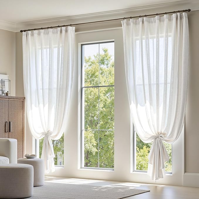 jinchan Extra Wide Sliding Door Curtain 108 Inch Length White Linen Curtains Semi Sheer Drapes for Patio Door Living Room Bedroom Floor to Ceiling Light Filtering Drapes 100 Inches Wide 1 Panel