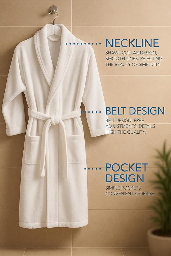 BIOLINEN 100% Cotton Terry Shawl Collar Bathrobe with Slippers