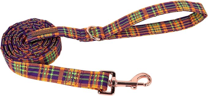 Dog Leash Match Collar, Sturdy Durable Cotton Halloween or Fall, Plaid Dog Training Leash for Small Medium Large Peppy