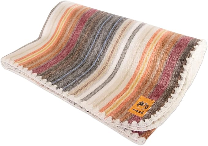 ALPAKITAS Alpaca Wool Blanket - Throw Bed Blanket - Alpaca Blanket - Best Gift & Warm Blanket, Lightweight, Couch Blanket or Camp - Outdoor Blanket - 64 x 45 Inches (White & Brown)