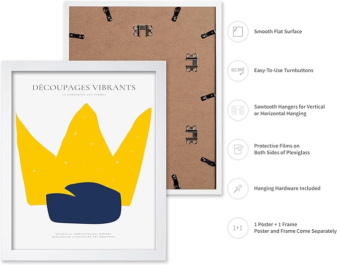 Monem Art Minimalist Crown Silhouette Print - Modern Abstract Shape Poster - Wall Decor for Living Room, Bedroom or Office - 8x10 White Framed Wall Art by Rs Lab Studio