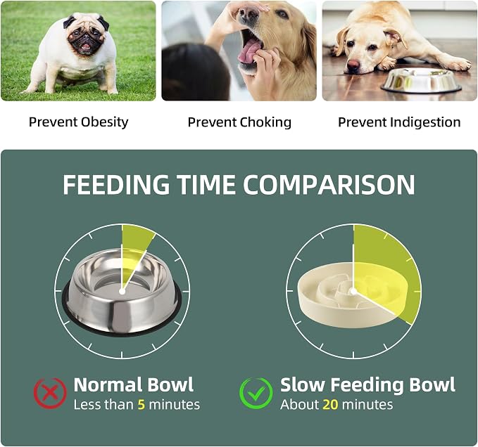Havniva 8.2” Raised Slow Feeder Dog Bowls Set, 1.6 Cups Ceramic Slow Feeder Dog Bowl and 7.3” Dog Water Bowl with Elevated Wooden Stand Puzzle Dog Food Bowl for Medium Dogs Anti-Gulping & Anti-Choking