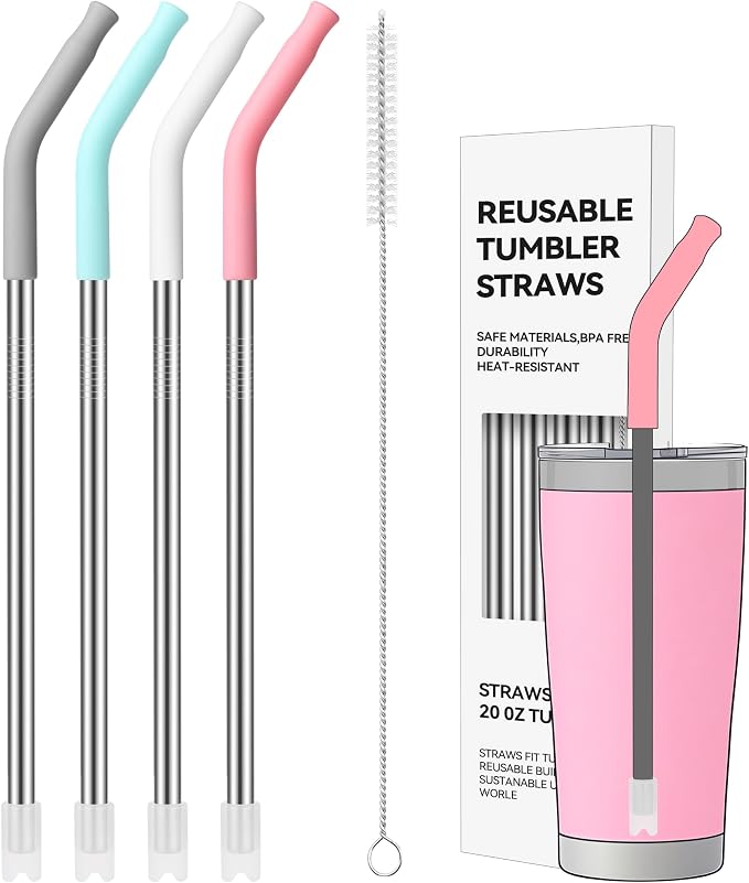 20 oz Straight Metal Straws with Silicone Tip for 20 oz Tumbler | Stainless Steel Reusable Drinking Metal Straw for YETI, STANLEY, US Acrylio, BJPKPK, Simple Modern and so on